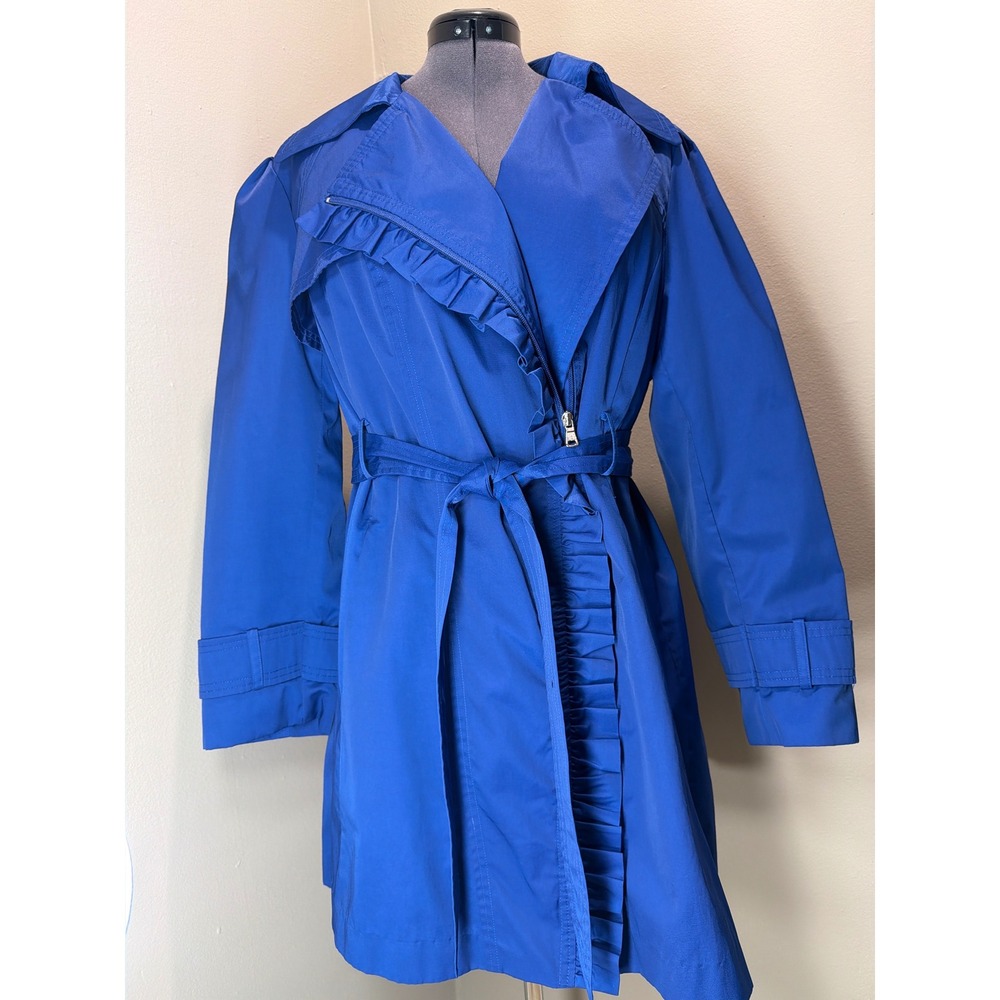Jessica Simpson Cobalt Blue Ruffle Front Trench Coat 1X